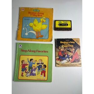 VTG Sesame‎ Street Bounce Along Sing Along Puppet Pals Golden Book Cassette Lot